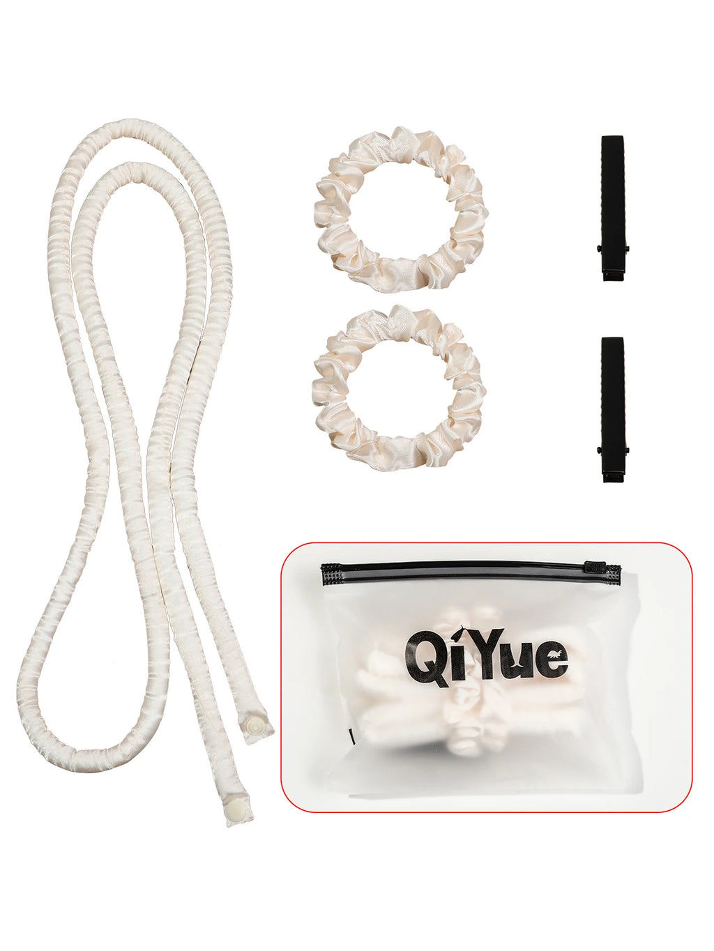 1Set Heatless Curling Rod Headband No Heat Silk Ribbon Rollers for Overnight Sleeping Curls Styling Kit with Hair Clip Scrunchie
