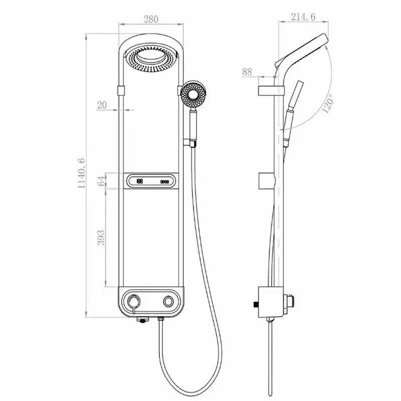 Modern Wall Mounted Constant Temperature SPA Rain Shower Panel Set with Storage Rack Smart Display Bathroom Donuts Shower System