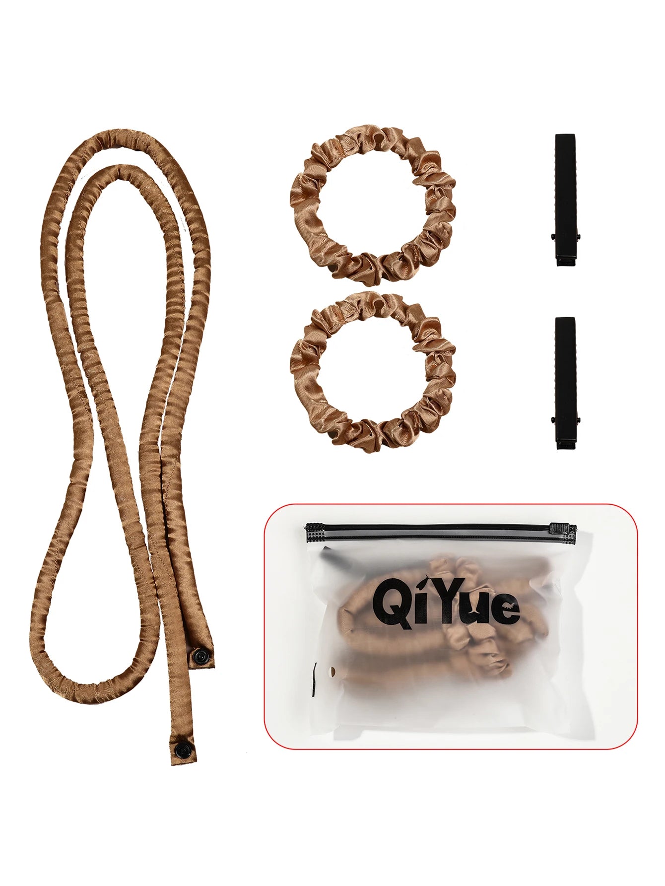 1Set Heatless Curling Rod Headband No Heat Silk Ribbon Rollers for Overnight Sleeping Curls Styling Kit with Hair Clip Scrunchie