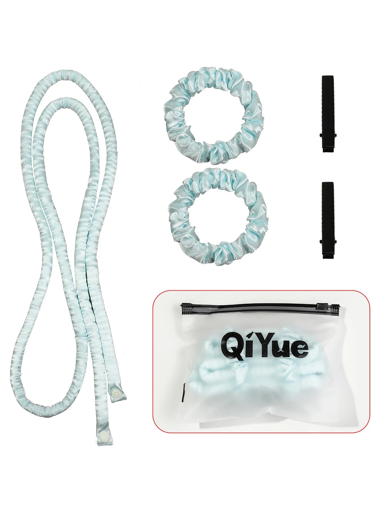 1Set Heatless Curling Rod Headband No Heat Silk Ribbon Rollers for Overnight Sleeping Curls Styling Kit with Hair Clip Scrunchie