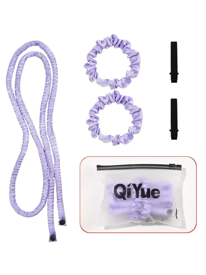 1Set Heatless Curling Rod Headband No Heat Silk Ribbon Rollers for Overnight Sleeping Curls Styling Kit with Hair Clip Scrunchie