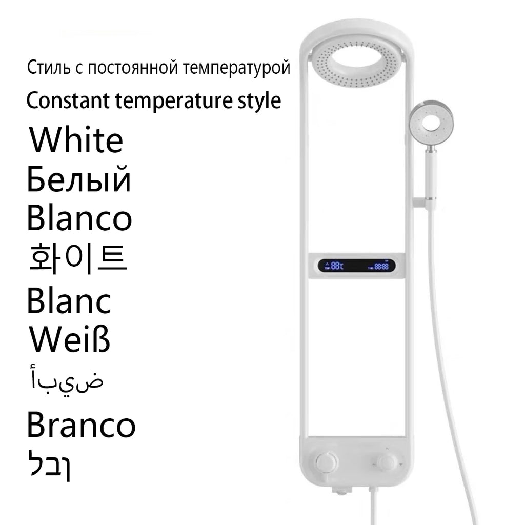 Modern Wall Mounted Constant Temperature SPA Rain Shower Panel Set with Storage Rack Smart Display Bathroom Donuts Shower System