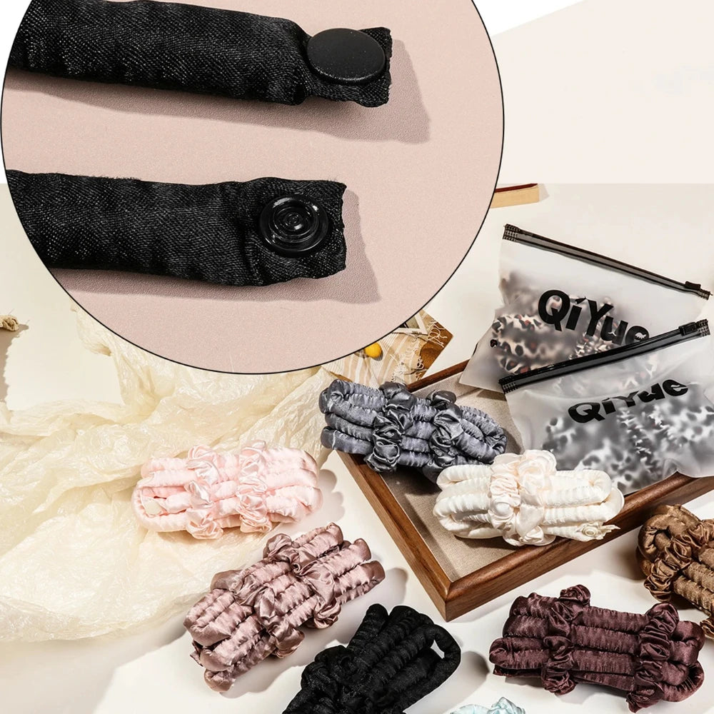 1Set Heatless Curling Rod Headband No Heat Silk Ribbon Rollers for Overnight Sleeping Curls Styling Kit with Hair Clip Scrunchie