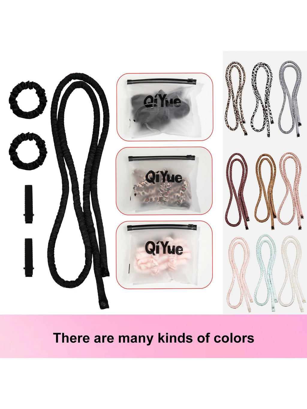 1Set Heatless Curling Rod Headband No Heat Silk Ribbon Rollers for Overnight Sleeping Curls Styling Kit with Hair Clip Scrunchie