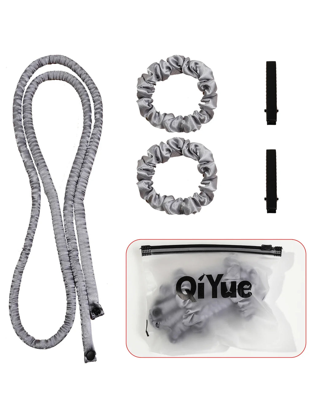 1Set Heatless Curling Rod Headband No Heat Silk Ribbon Rollers for Overnight Sleeping Curls Styling Kit with Hair Clip Scrunchie