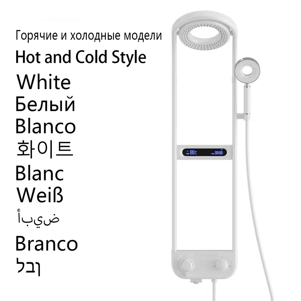Modern Wall Mounted Constant Temperature SPA Rain Shower Panel Set with Storage Rack Smart Display Bathroom Donuts Shower System