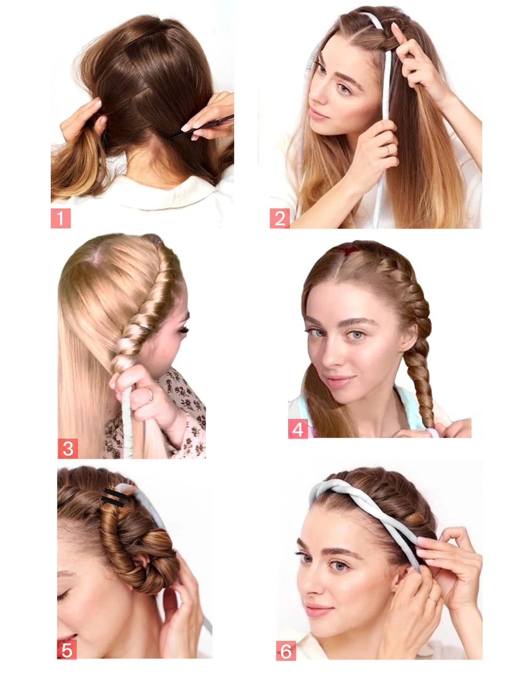 1Set Heatless Curling Rod Headband No Heat Silk Ribbon Rollers for Overnight Sleeping Curls Styling Kit with Hair Clip Scrunchie
