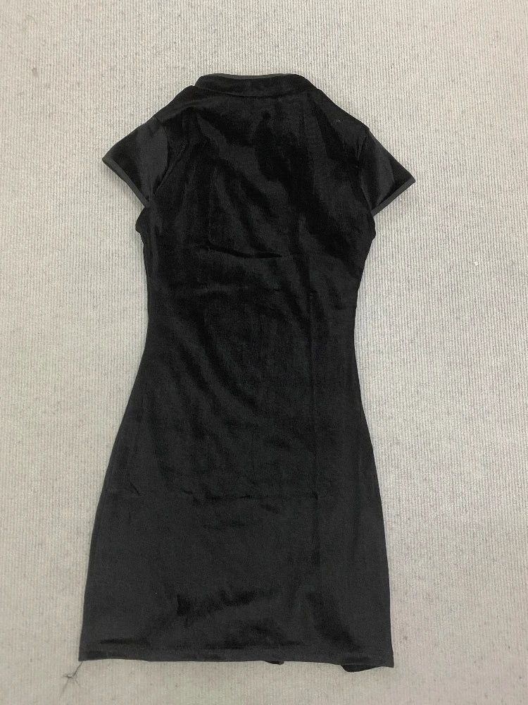 Black Hot Girl Pure Desire Style Split Tight Bag Hip Skirt Fashion Aesthetic Slim Gold Velvet Improved Cheongsam Dress for Women
