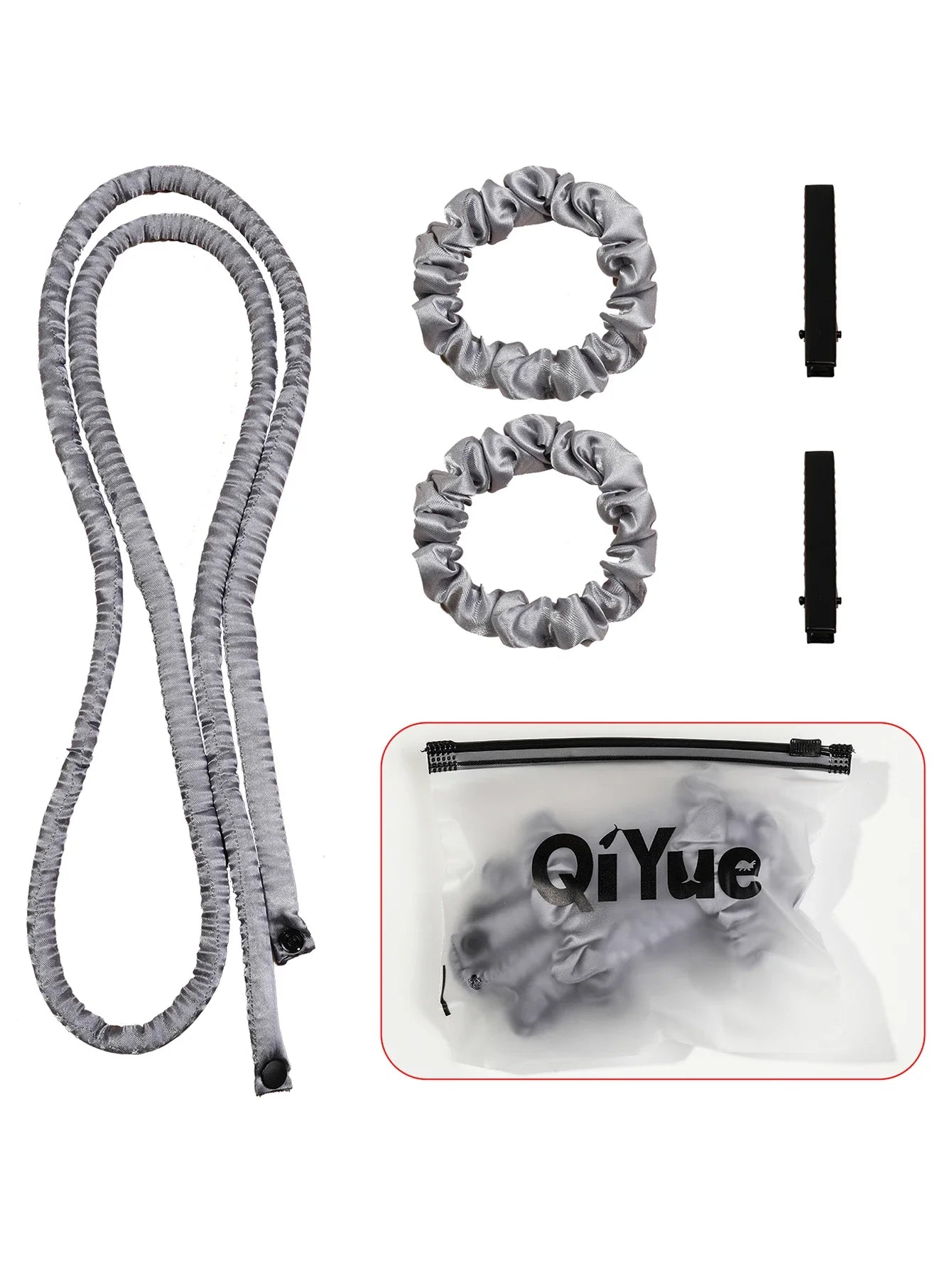 1Set Heatless Curling Rod Headband No Heat Silk Ribbon Rollers for Overnight Sleeping Curls Styling Kit with Hair Clip Scrunchie