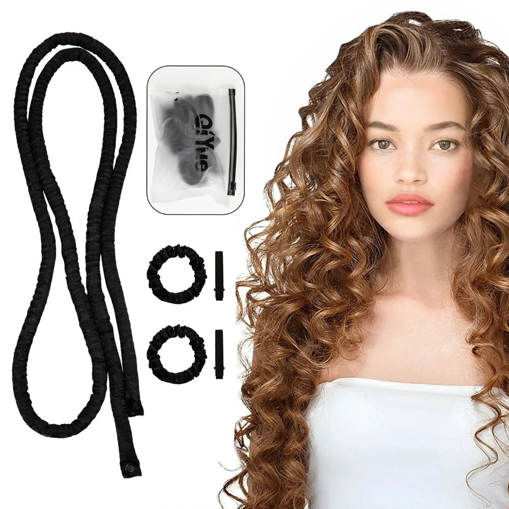 1Set Heatless Curling Rod Headband No Heat Silk Ribbon Rollers for Overnight Sleeping Curls Styling Kit with Hair Clip Scrunchie