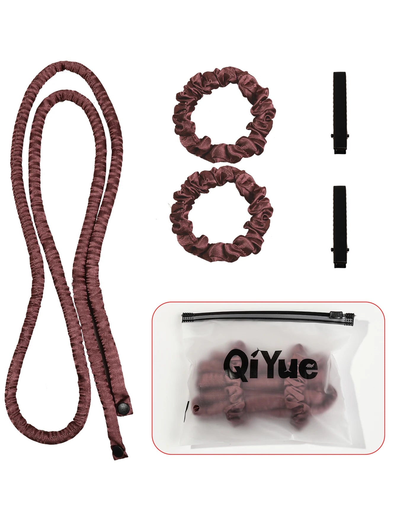 1Set Heatless Curling Rod Headband No Heat Silk Ribbon Rollers for Overnight Sleeping Curls Styling Kit with Hair Clip Scrunchie