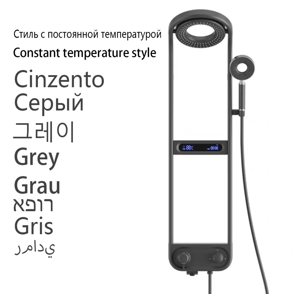 Modern Wall Mounted Constant Temperature SPA Rain Shower Panel Set with Storage Rack Smart Display Bathroom Donuts Shower System