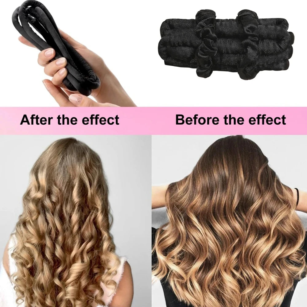 1Set Heatless Curling Rod Headband No Heat Silk Ribbon Rollers for Overnight Sleeping Curls Styling Kit with Hair Clip Scrunchie