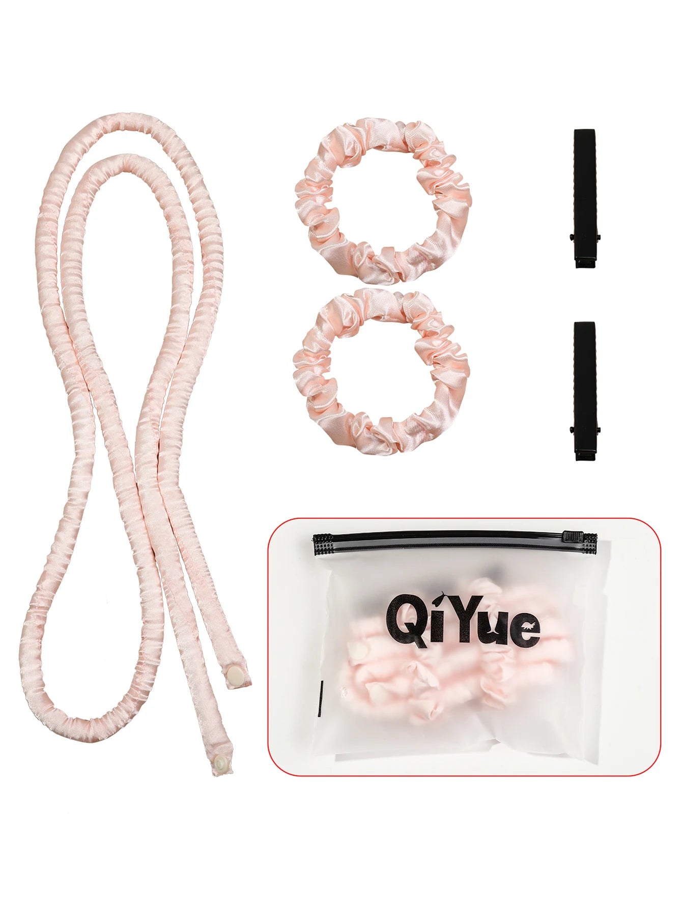 1Set Heatless Curling Rod Headband No Heat Silk Ribbon Rollers for Overnight Sleeping Curls Styling Kit with Hair Clip Scrunchie