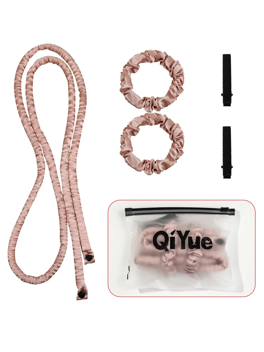 1Set Heatless Curling Rod Headband No Heat Silk Ribbon Rollers for Overnight Sleeping Curls Styling Kit with Hair Clip Scrunchie